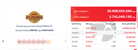 Kết quả xổ số Vietlott hôm nay 7/7/2018: Jackpot hơn 39 tỷ 