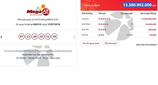Kết quả xổ số Vietlott hôm nay 18/7/2018: Hơn 13 tỷ đồng lại chơi “trốn tìm”