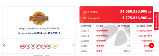 Kết quả xổ số Vietlott hôm nay 19/7/2018: Jackpot “khủng” lại chơi trốn tìm