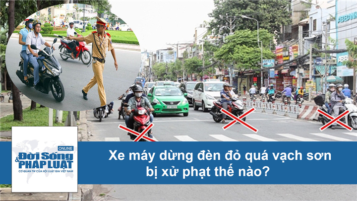 Video: Xe máy dừng đèn đỏ quá vạch sơn bị xử phạt thế nào? 