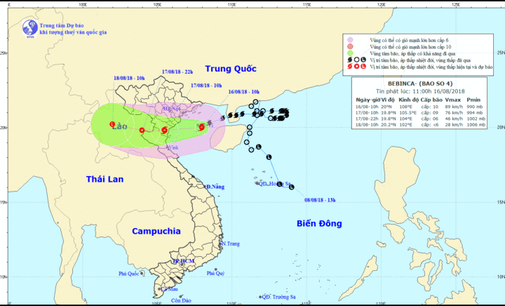 Bão số 4 giật cấp 11 đang mạnh lên, cách Nam Định 180km