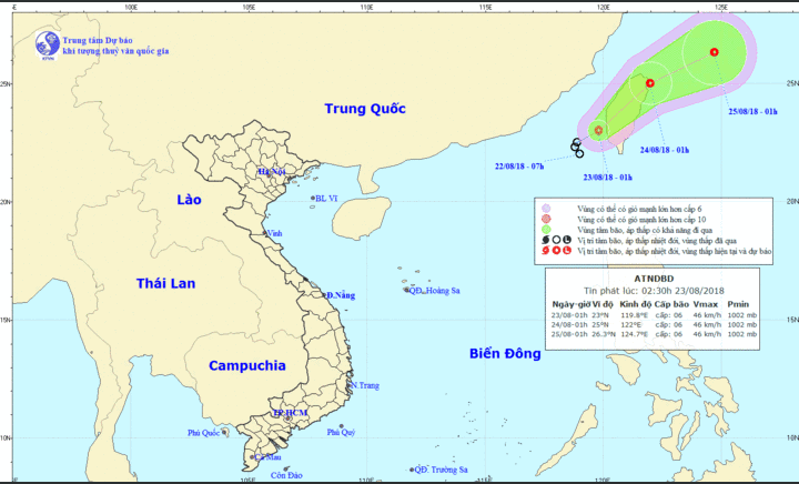 Dự báo thời tiết ngày 23/8: Áp thấp nhiệt đới hoạt động mạnh trên Biển Đông