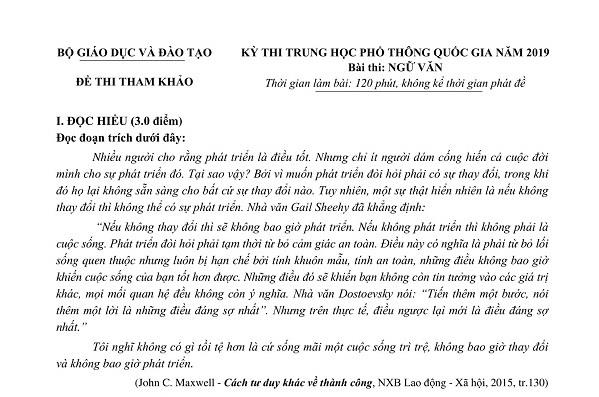 Bộ GD - ĐT công bố đề thi tham khảo THPT quốc gia 2019 môn Ngữ Văn