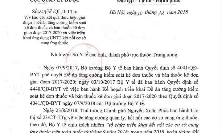 Triển khai đề án tăng cường kiểm soát đơn thuốc và bán thuốc kê đơn giai đoạn 2017 - 2020