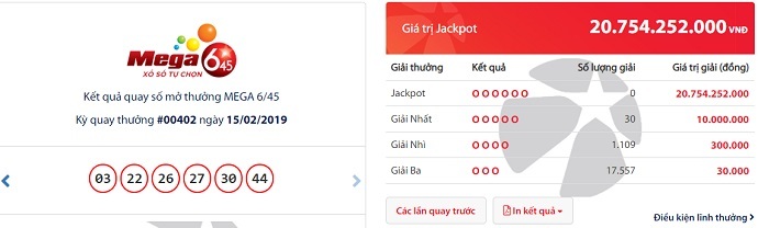 Kết quả xổ số Vietlott hôm nay 15/2/2019: Hé lộ bộ số trúng Jackpot hơn 20 tỷ đồng
