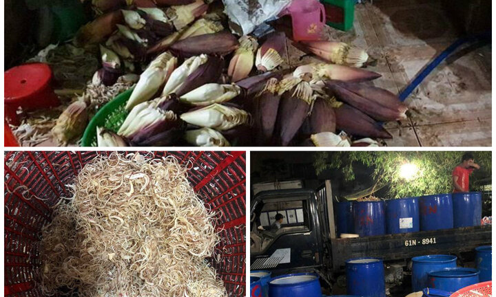 TP HCM: Ngó sen, hoa chuối ngâm tẩm hóa chất độc hại, chờ ra thị trường