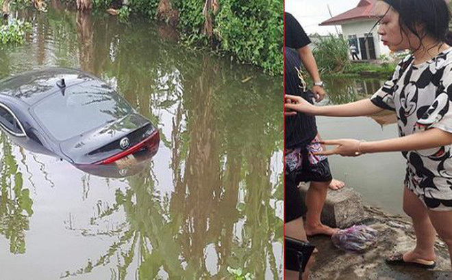 Đạp nhầm chân ga, nữ tài xế xinh đẹp chở 4 người lao thẳng xuống mương