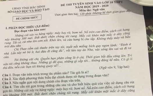 Đáp án, đề thi môn Ngữ Văn vào lớp 10 tại Bắc Ninh chuẩn và chính xác nhất