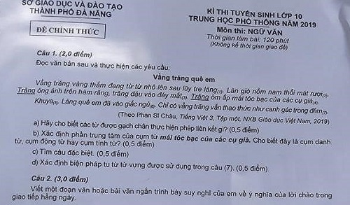 Đề thi môn Ngữ Văn vào lớp 10 THPT tại Đà Nẵng chuẩn nhất