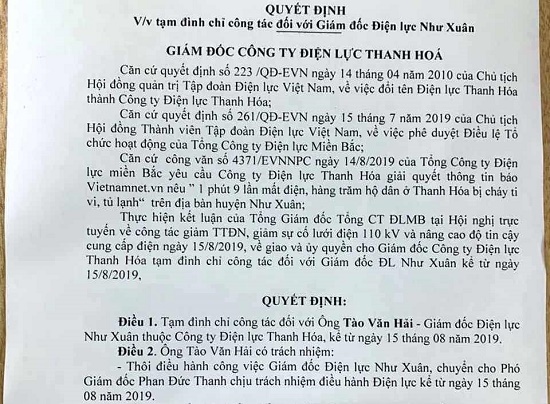 Tạm đình chỉ Giám đốc điện lực vì để 1 phút mất điện 9 lần ở Thanh Hóa