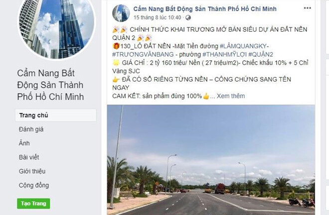 Xuất hiện các trang Facebook giả mạo Hiệp hội bất động sản TP.HCM để lừa bán đất