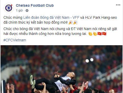 Ngỡ ngàng trang chủ Chelsea gửi lời chúc tới HLV Park Hang-seo gia hạn hợp đồng