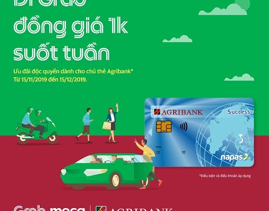 Cùng thẻ Agribank đi Grab 1k suốt tuần 