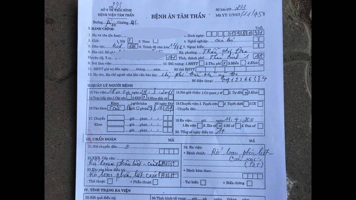 Nội dung bệnh án tâm thần của nữ trung tá công an bị tố 