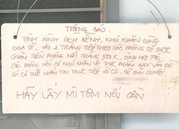 Giữa đại dịch gặp chủ trọ có tâm, giảm tiền thuê phòng còn để lại lời nhắn hết sức dễ thương