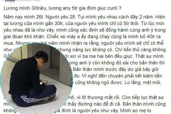 Lương 30 triệu, cô gái phân vân có cưới người yêu lương 5 triệu hay không gây tranh cãi