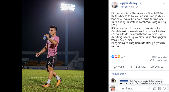 Quang Hải lên tiếng sau khi công khai bạn gái mới: Hết duyên nên dừng lại để cho nhau khoảng trời riêng