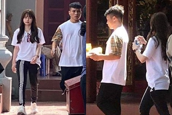 Quang Hải và Huỳnh Anh đi lễ Phủ Tây Hồ sau sóng gió bị hack tài khoản Facebook