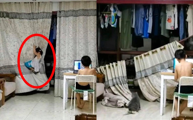 Em gái đu rèm cửa dẫn đến 