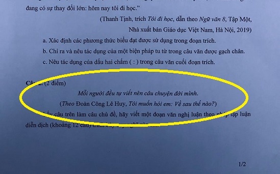Đề thi Ngữ văn lớp 10 THPT chuyên đại học Sư phạm Hà Nội: Nghị luận xã hội ra dưới dạng mở