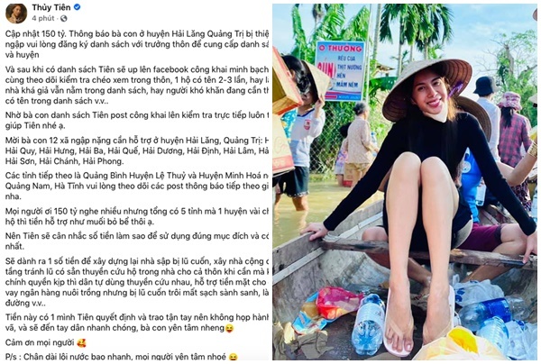 Thủy Tiên công khai số tiền chạm mốc 150 tỷ đồng sau 2 tuần kêu gọi cứu trợ miền Trung