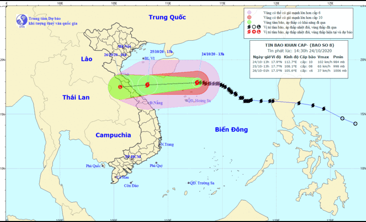 Tin tức cơn bão số 8 mới nhất: Dự báo đổ bộ vào tối mai (25/10), miền Trung mưa lớn trở lại