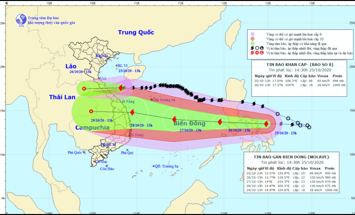 Tin tức dự báo thời tiết mới nhất hôm nay 26/10/2020: Bão Molave giật cấp 12 đang tiến vào biển Đông