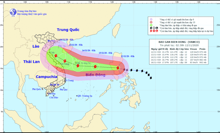 Tin bão Vamco mới nhất: Giật cấp 15, đi vào biển Đông gây mưa dông, sóng lớn