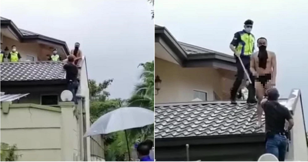 Tên trộm bị chó dọa trốn lên tận mái nhà, tình cảnh lúc bị bắt không thể thê thảm hơn