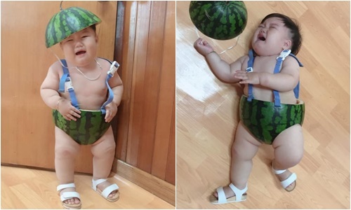 Nhóc tì đáng yêu, sở hữu style dưa hấu khiến dân mạng chỉ muốn 