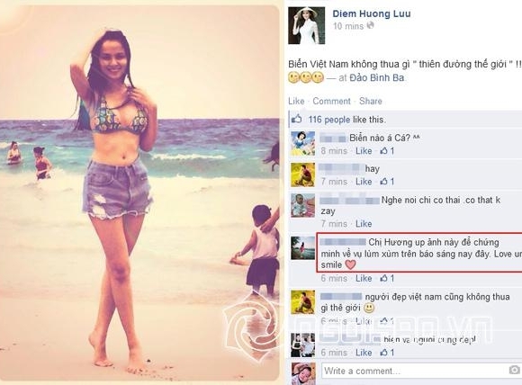 Diễm Hương diện bikini khoe eo phẳng lỳ xóa tan nghi án mang thai