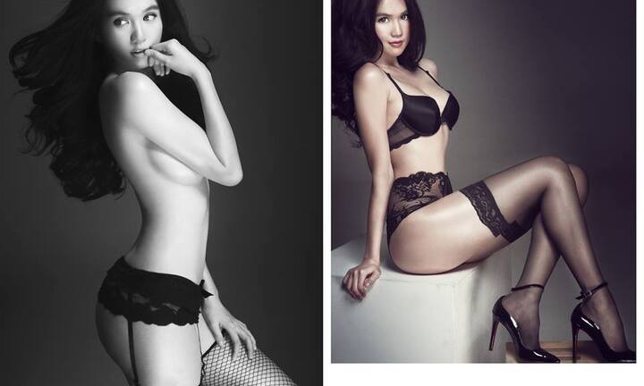 Ngọc Trinh bán nude khoe body với nội y, tất lưới