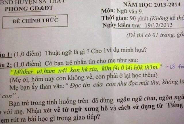 Thú vị đề thi đưa “ngôn ngữ teen” vào bài