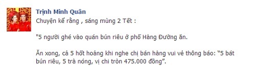 Mùng 2 Tết, Minh Quân ăn bún riêu bị 