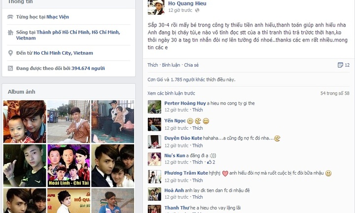 Hồ Quang Hiếu bị fan chỉ trích vì lên facebook đòi nợ