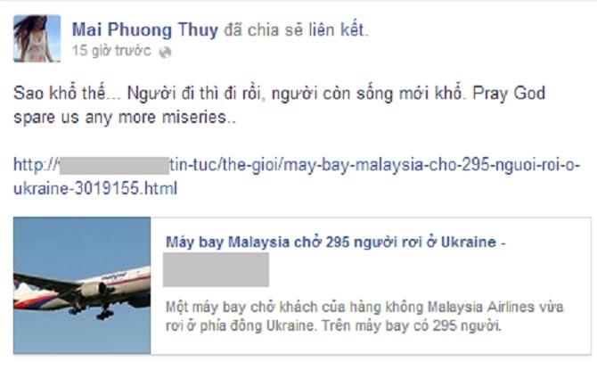 Sao Việt gửi lời chia buồn tới hành khách chuyến bay MH17