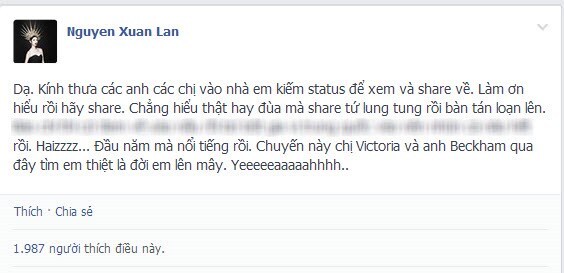 Siêu mẫu Xuân Lan trần tình về vụ nhận Beckham là chồng