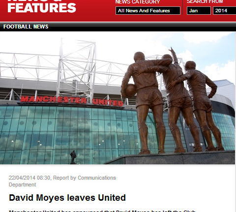 M.U chính thức sa thải David Moyes đưa Giggs lên thay