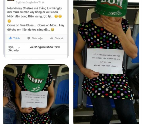 Chàng trai Việt Nam mặc váy đi xe buýt vì Chelsea thắng trận