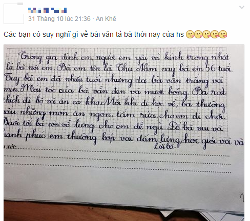 Bài văn tả bà “da trắng mịn, tóc đen mượt” gây bão mạng