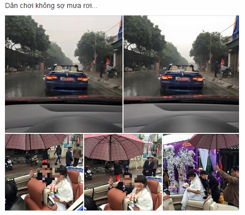 Rước dâu bằng xe mui trần... giữa trời mưa