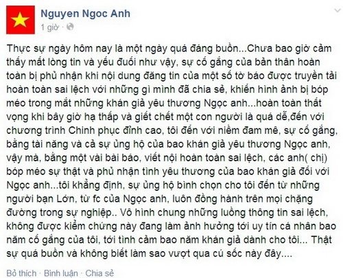Ngọc Anh kêu oan khi phát ngôn sốc trên báo bị