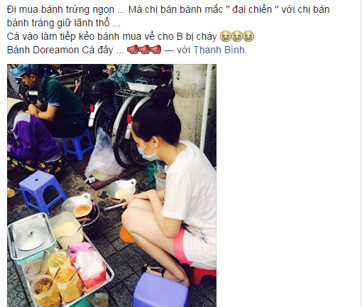 Diễm Hương vác bụng bầu 5 tháng nướng ngô, rán bánh vỉa hè