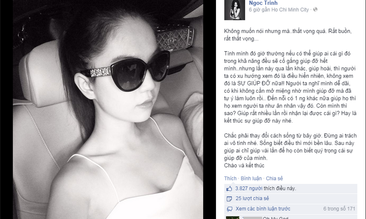 Ngọc Trinh thất vọng vì giúp người nhưng không được trả ơn