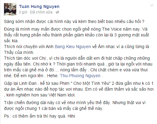 Tuấn Hưng xác nhận ngồi 
