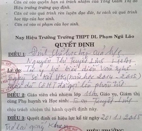 Bị đình chỉ học vì tự ý bỏ diễn văn nghệ 