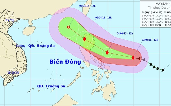 Bão Maysak giật cấp 15 đang hướng vào Biển Đông