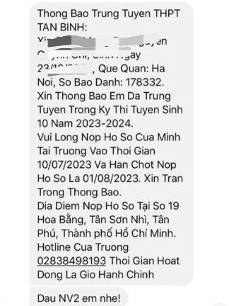 TP.HCM: Xuất hiện tin nhắn giả mạo trúng tuyển vào lớp 10