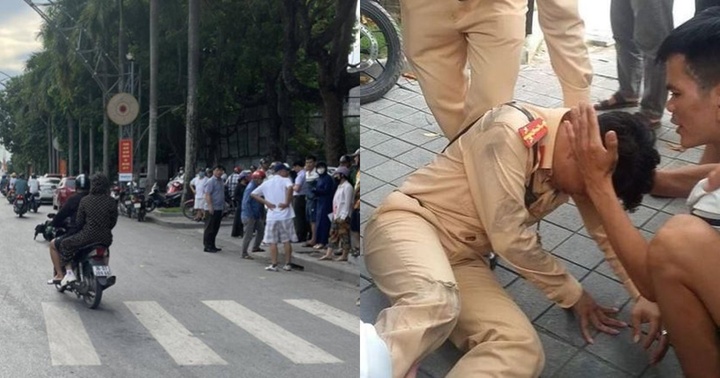 Nam thanh niên đi xe máy vượt đèn đỏ, đâm trúng CSGT