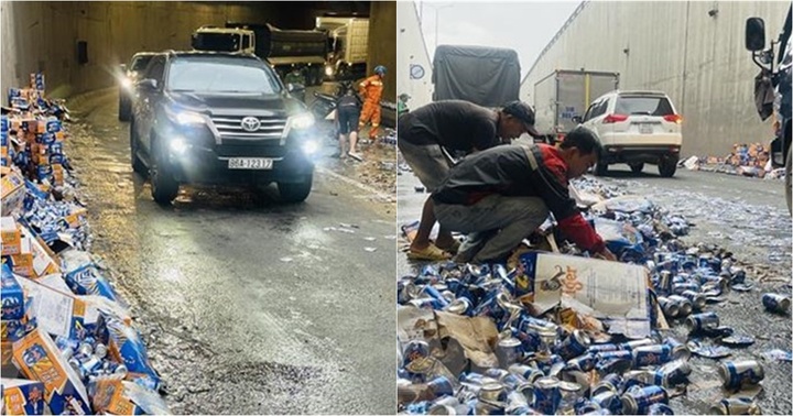 Đồng Nai: Hàng trăm thùng bia đổ xuống đường hầm chui, giao thông ùn tắc kéo dài